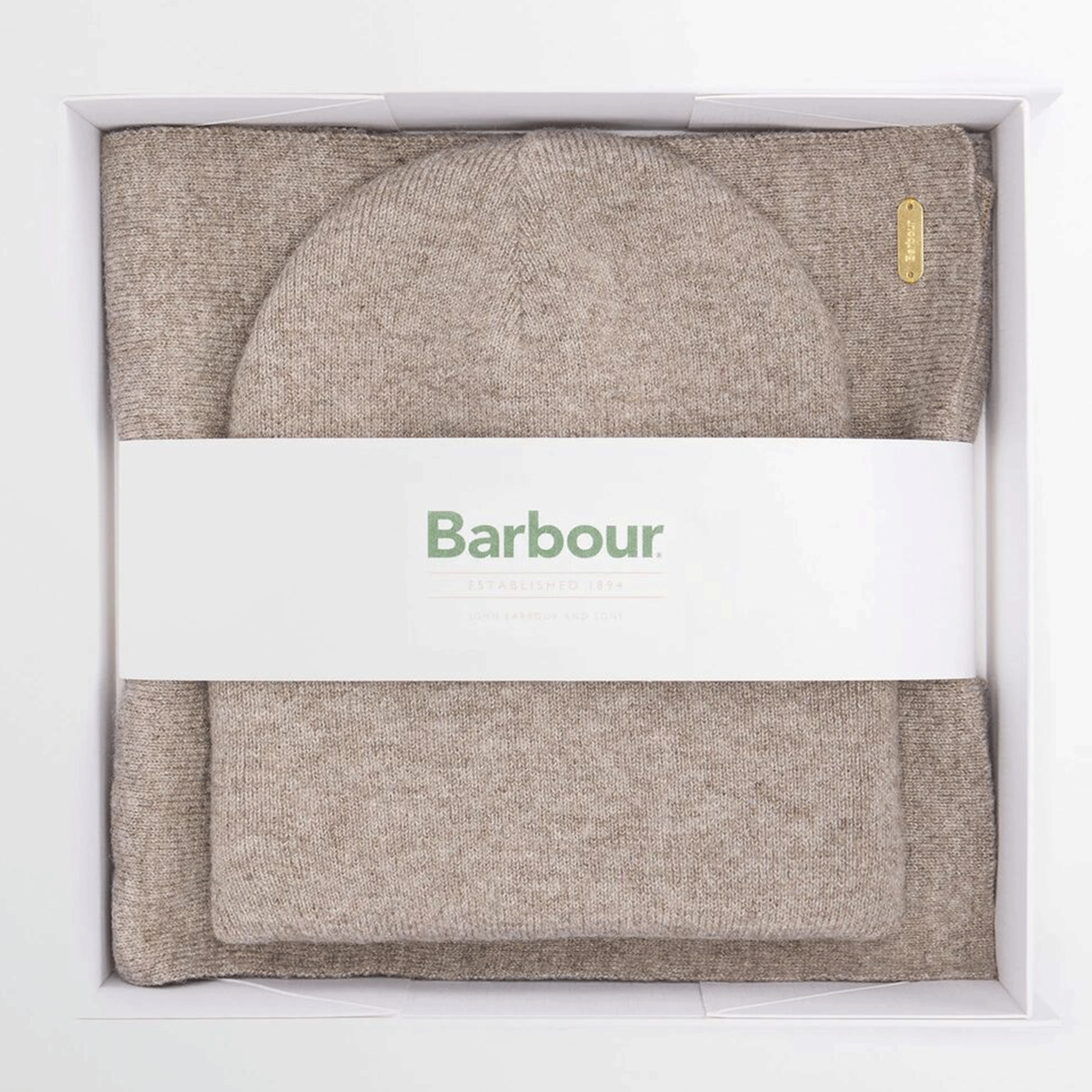 Barbour Wimona Beanie & Scarf Gift Set Taupe