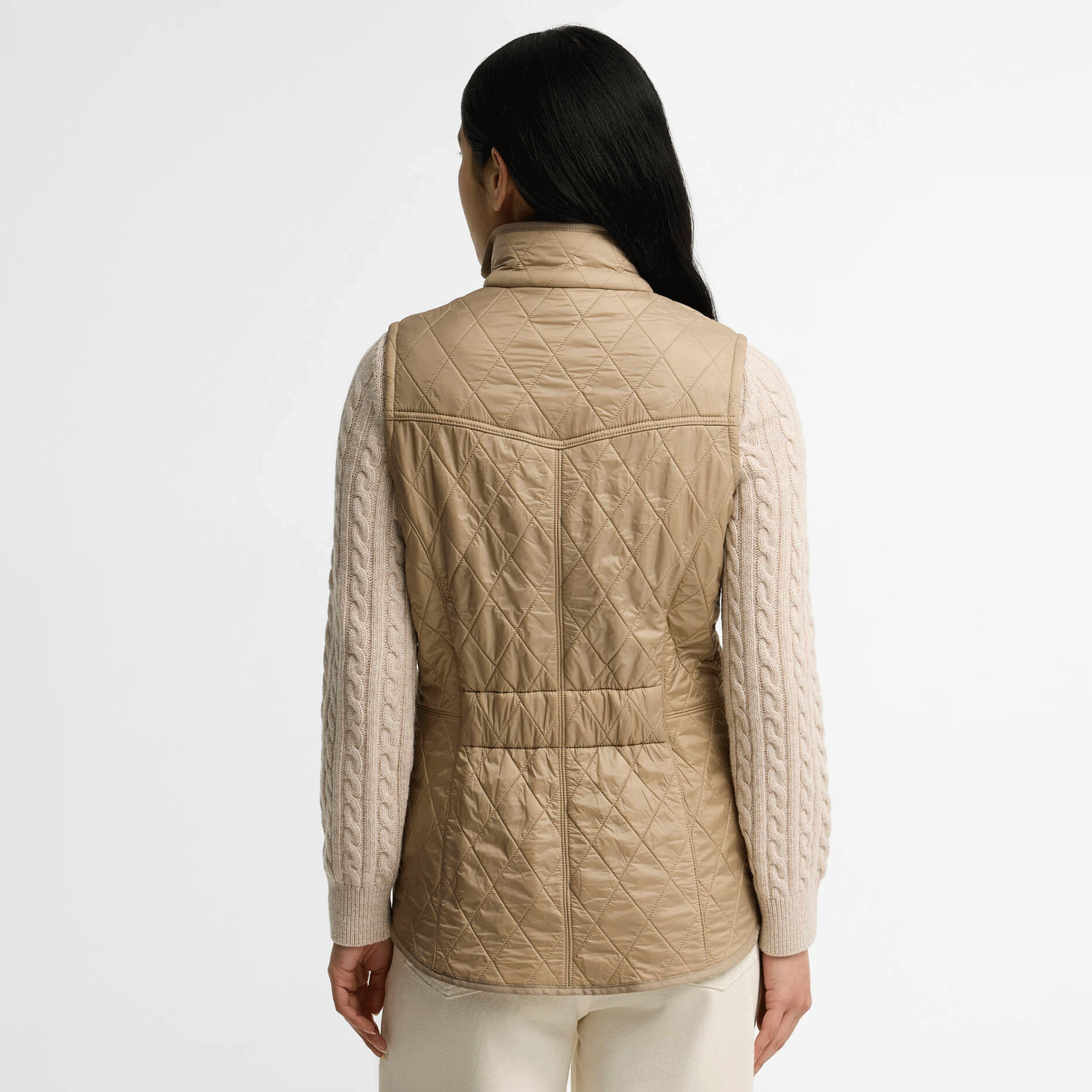 Barbour Women’s Cavalry Quilted Fleece-Lined Gilet Light Trench/Pearl