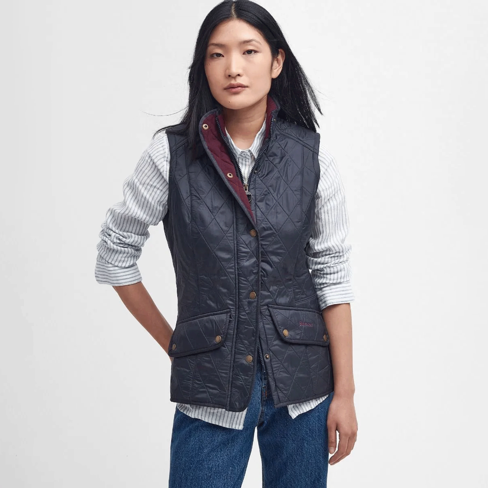 Barbour Women’s Cavalry Quilted Fleece-Lined Gilet Navy/Merlot