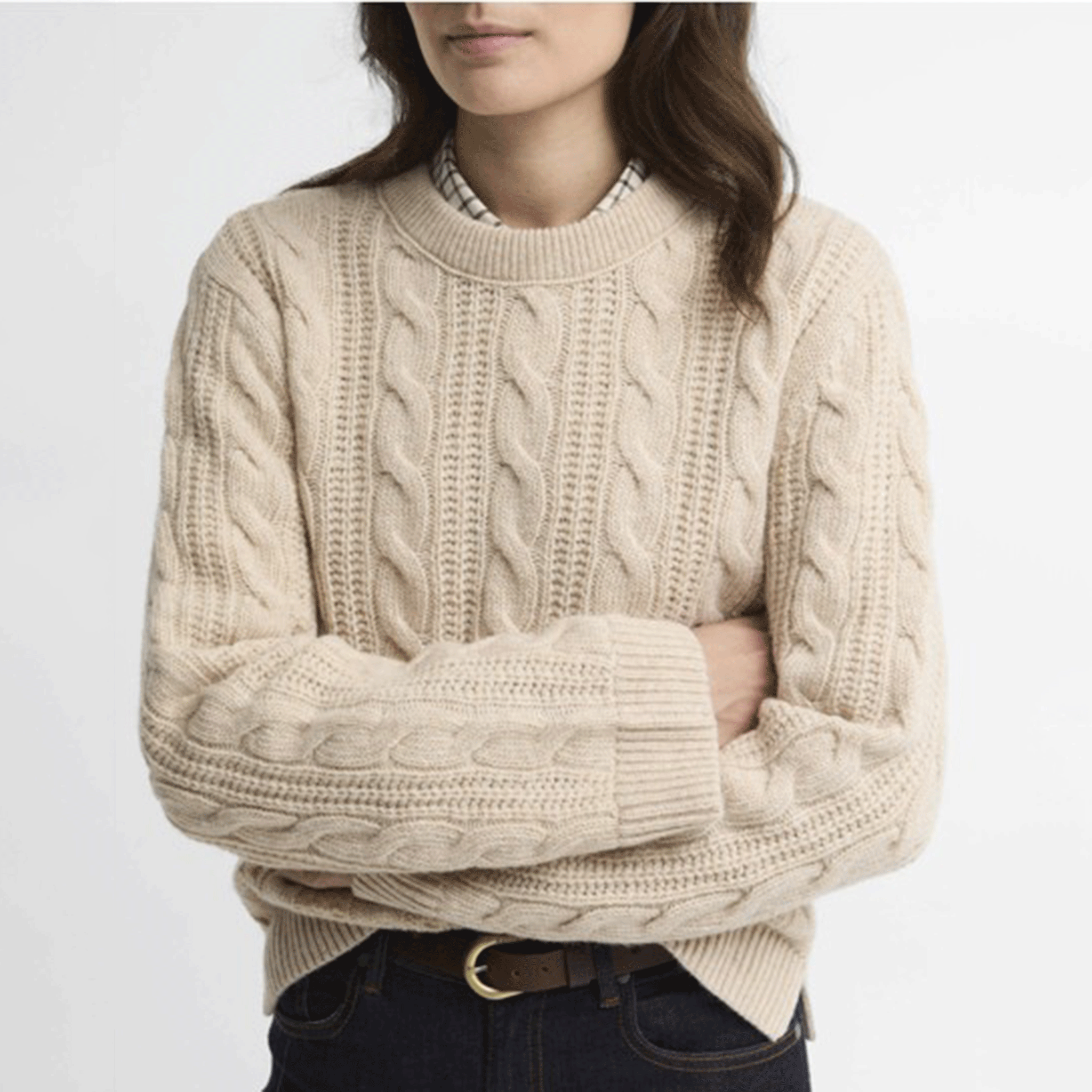 Barbour Women’s Joan Cropped Cable-Knit Wool Jumper Birch