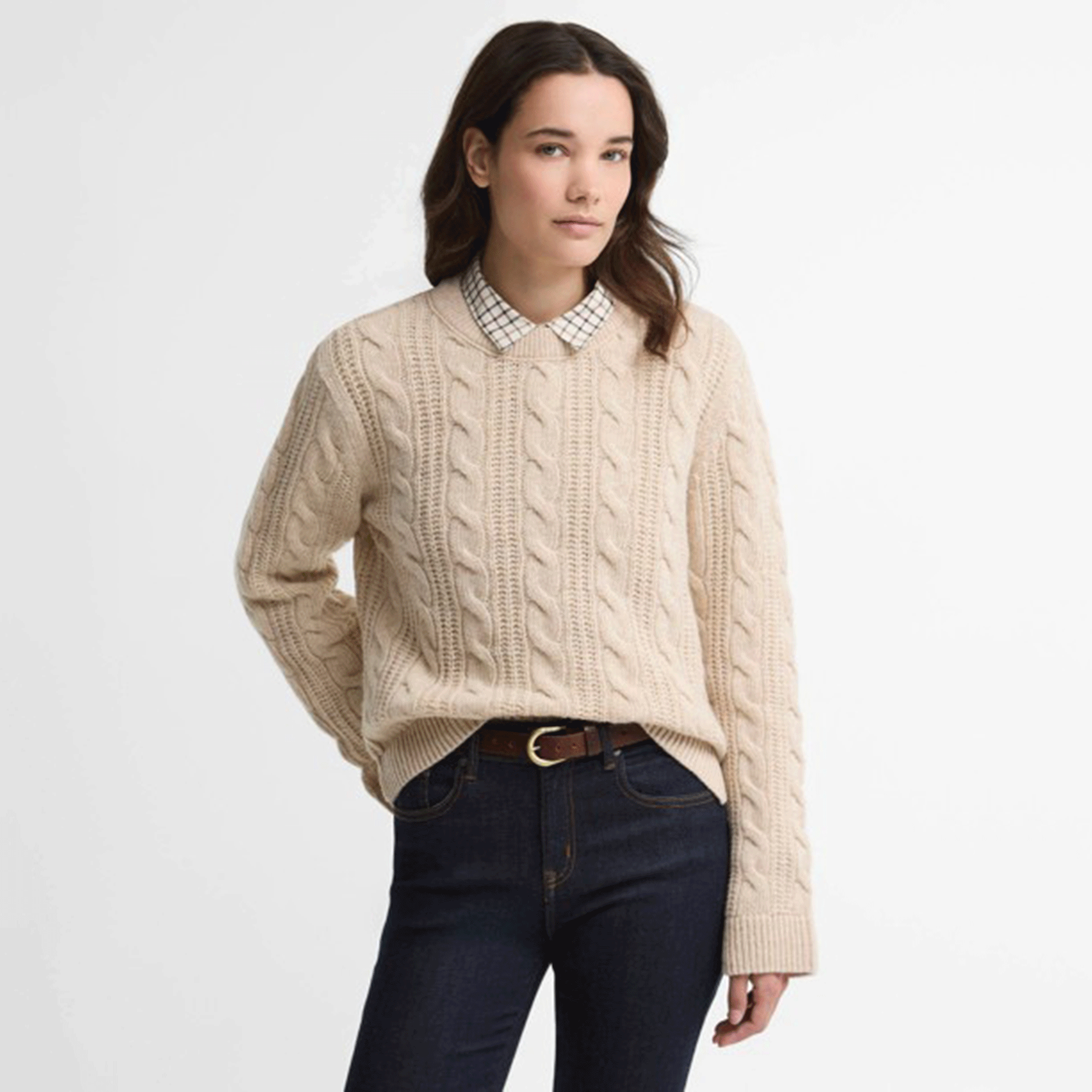 Barbour Women’s Joan Cropped Cable-Knit Wool Jumper Birch