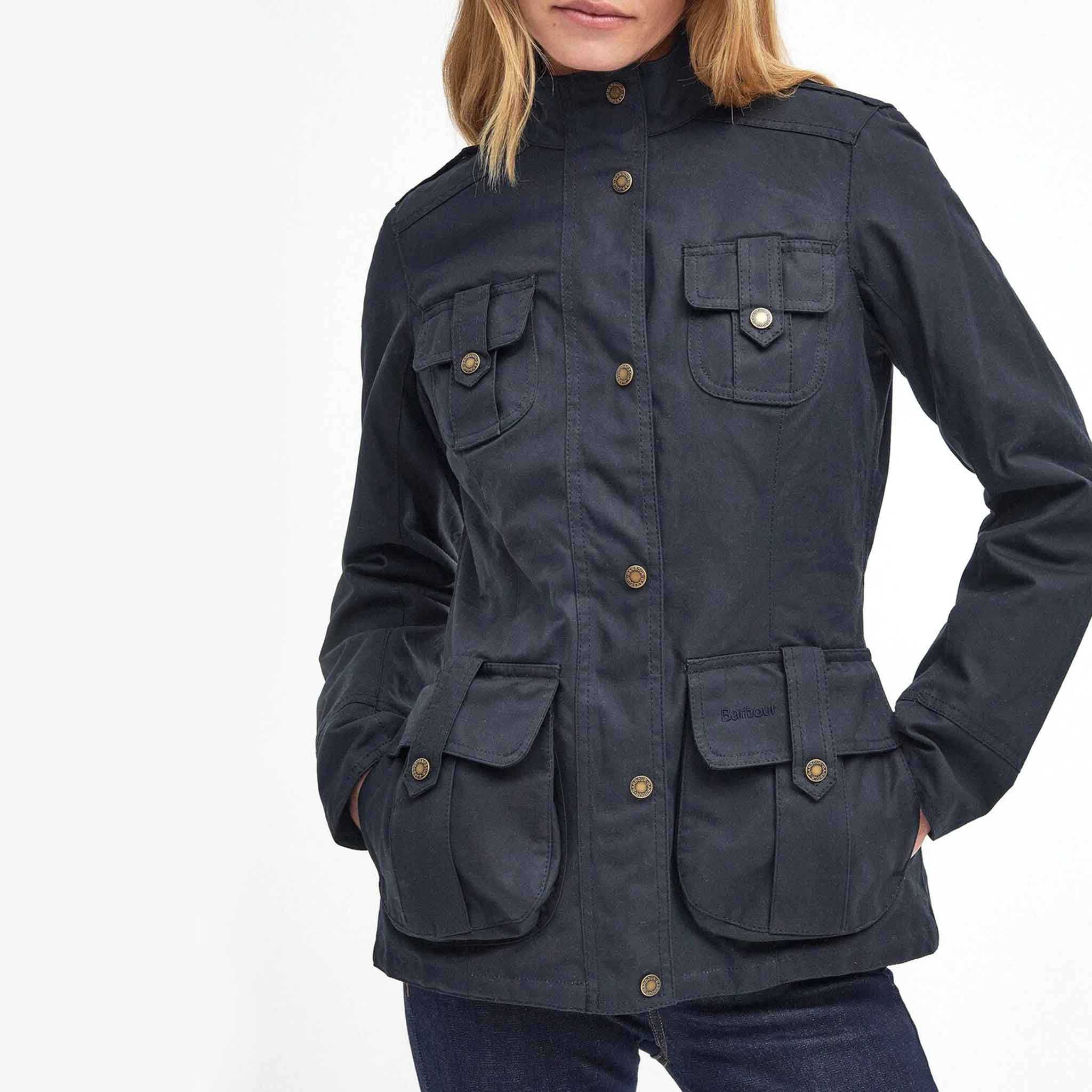 Barbour Women's Winter Defence Waxed Cotton Jacket Navy Classic