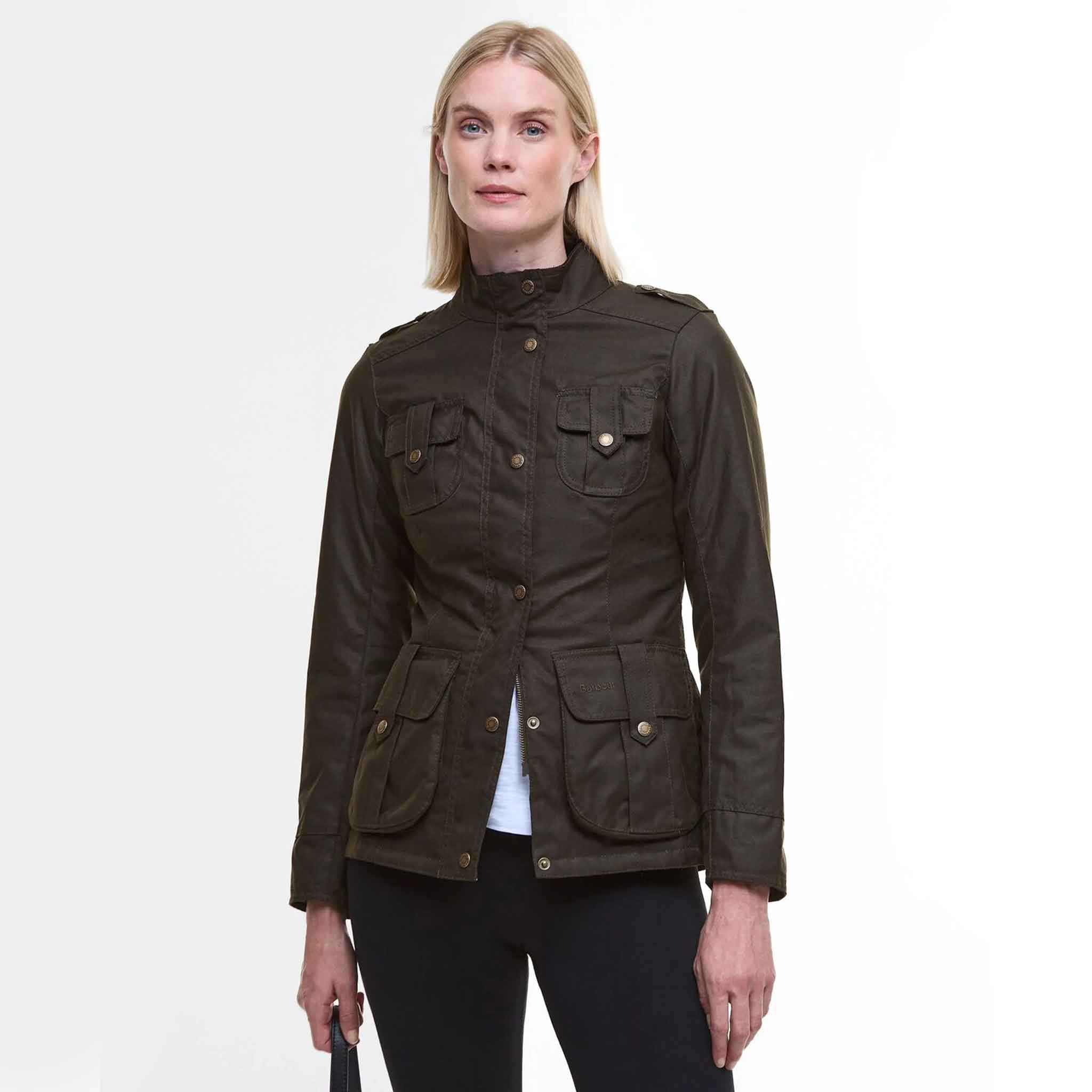 Barbour Women's Winter Defence Waxed Cotton Jacket Olive Classic