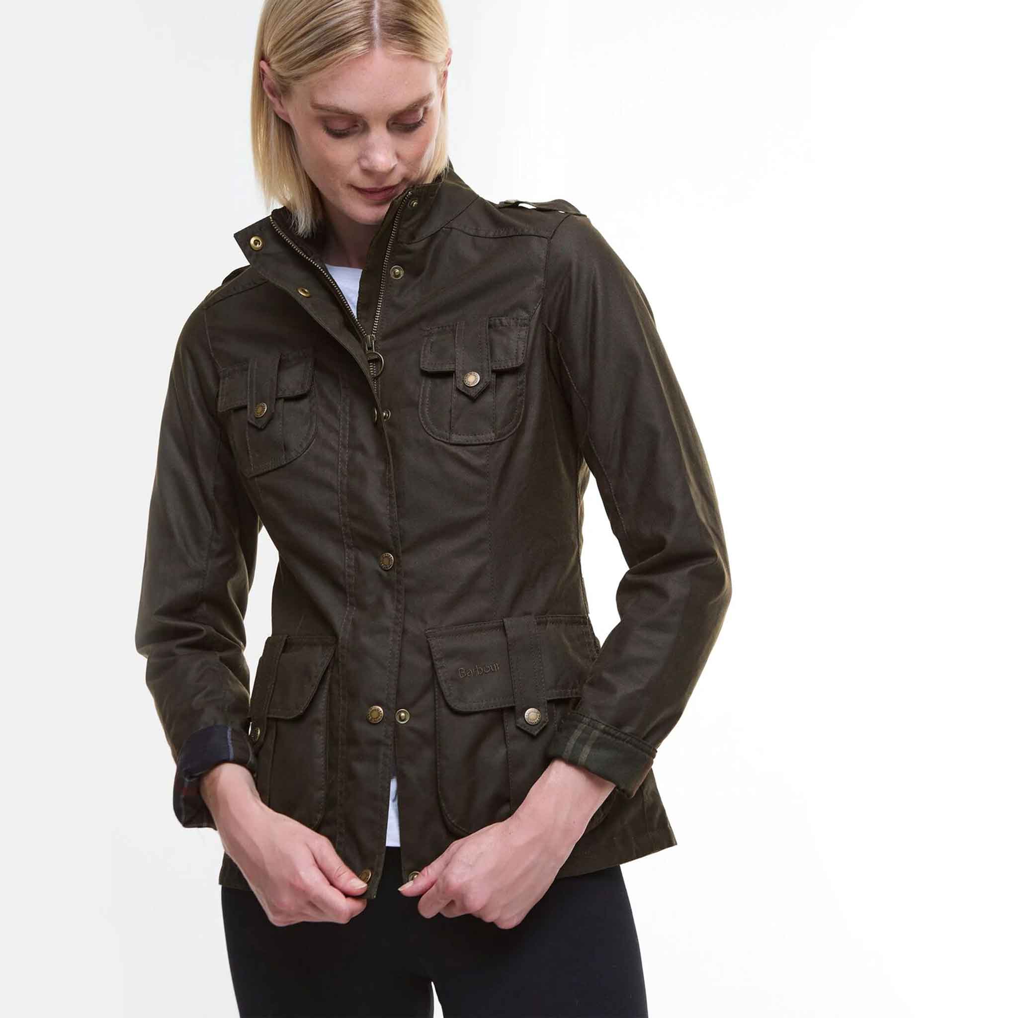 Barbour Women's Winter Defence Waxed Cotton Jacket Olive Classic