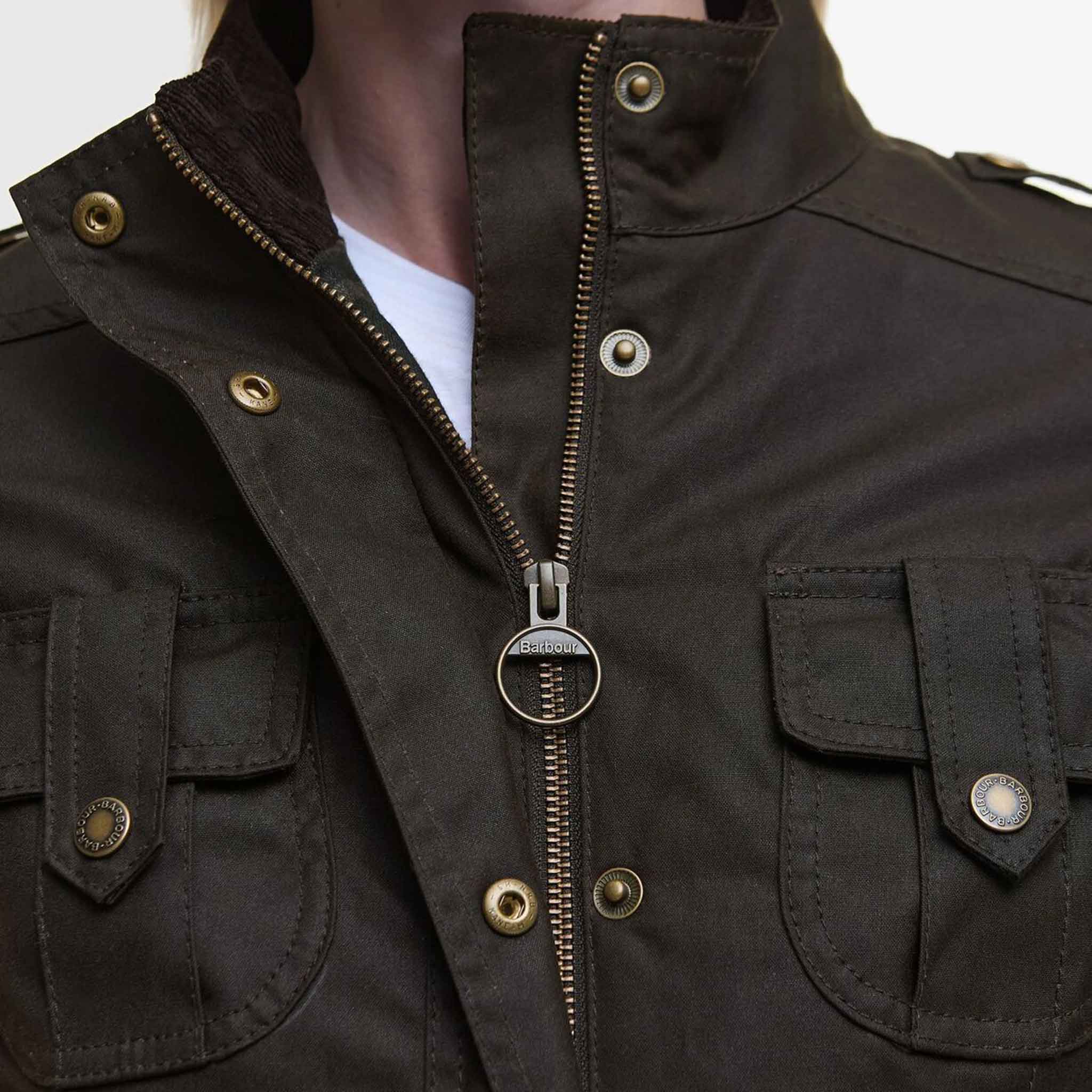 Barbour Women's Winter Defence Waxed Cotton Jacket Olive Classic