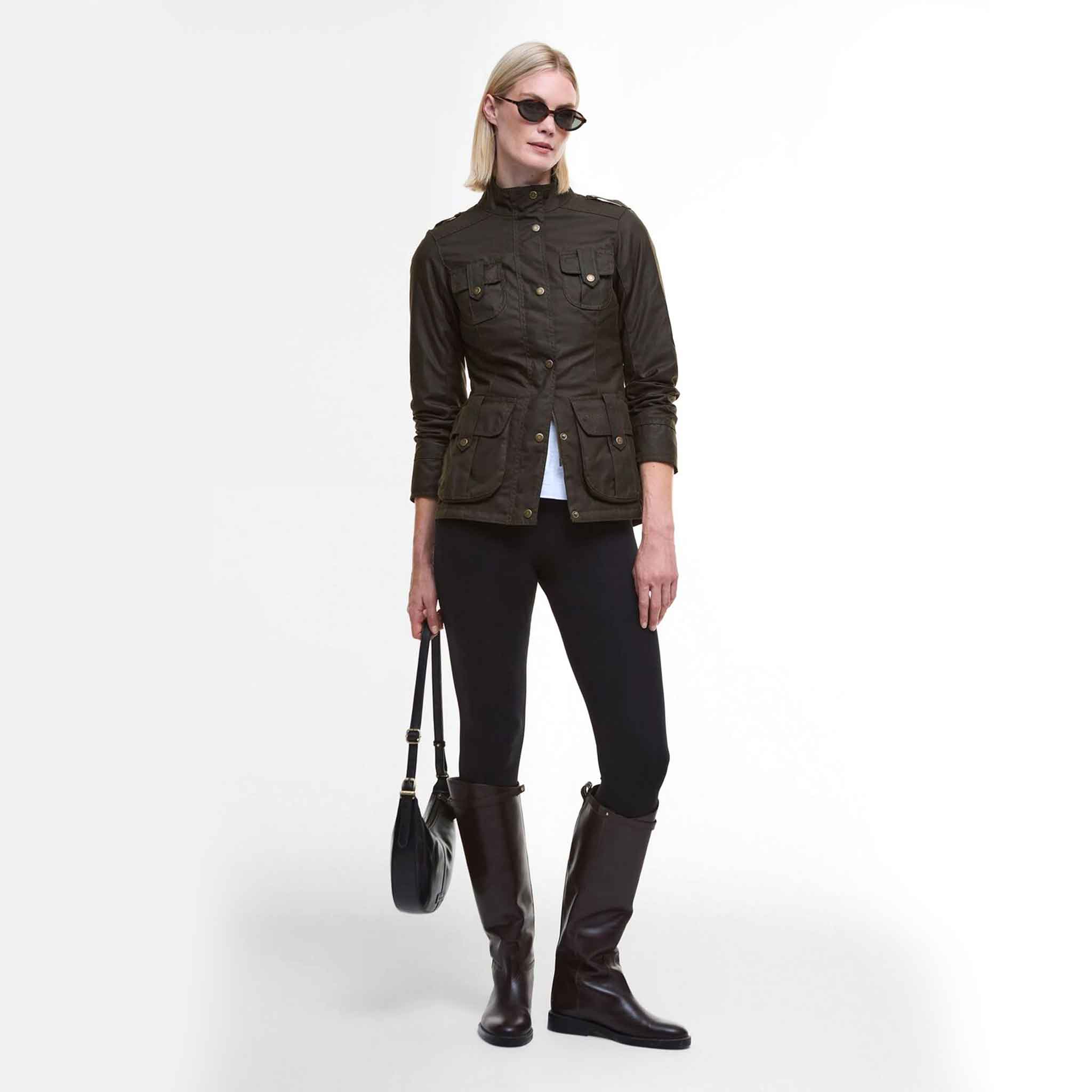 Barbour Women's Winter Defence Waxed Cotton Jacket Olive Classic
