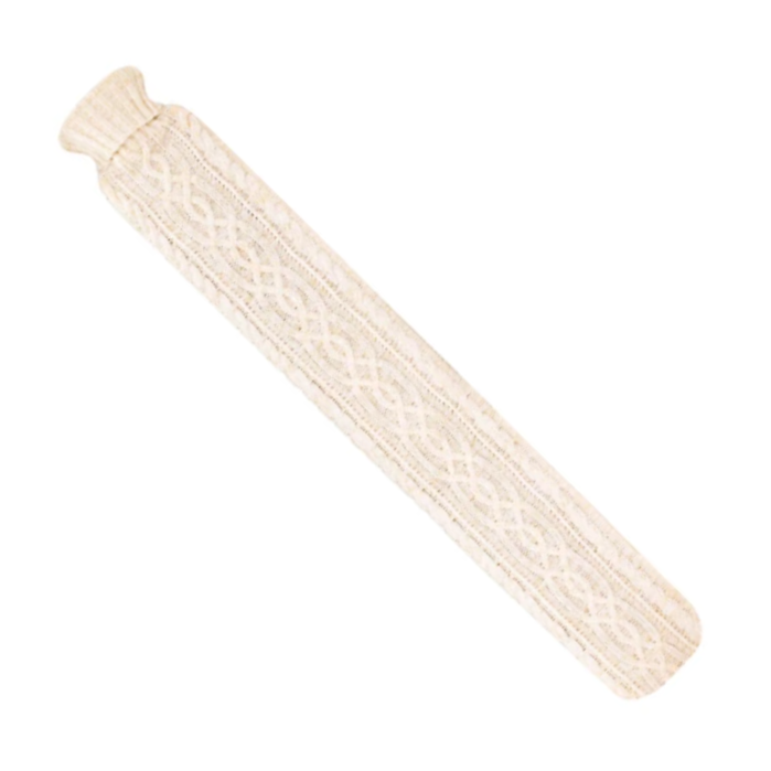 Body Warming Long Hot Water Bottle Cream & Gold Aran Knit 2L