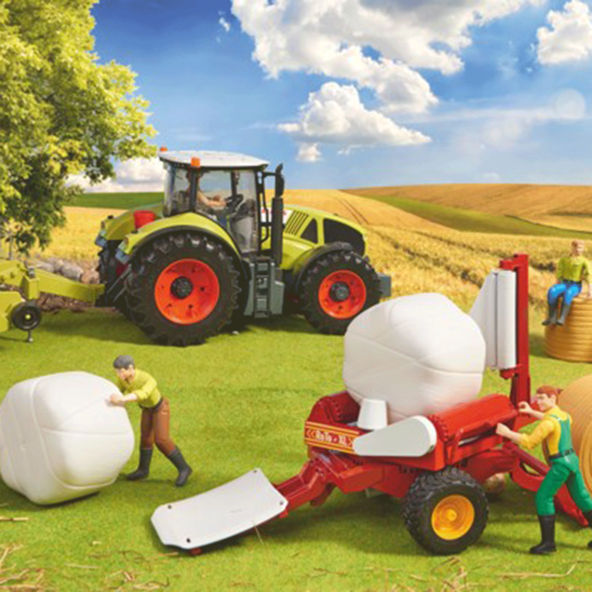 Bruder Bale Wrapper with Round Bales 1:16 Scale