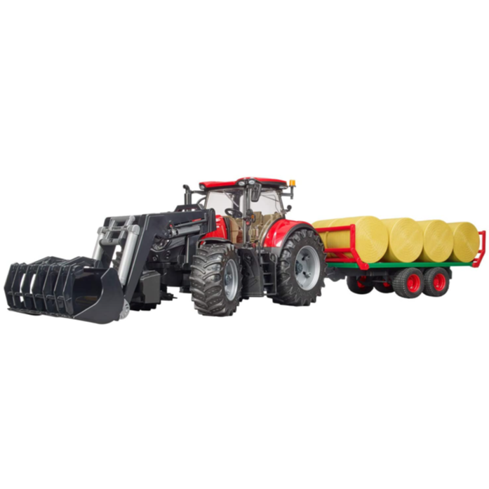 Bruder Case IH Optum 300CVX with Front Loader &amp; Bale Trailer 1-16 Scale