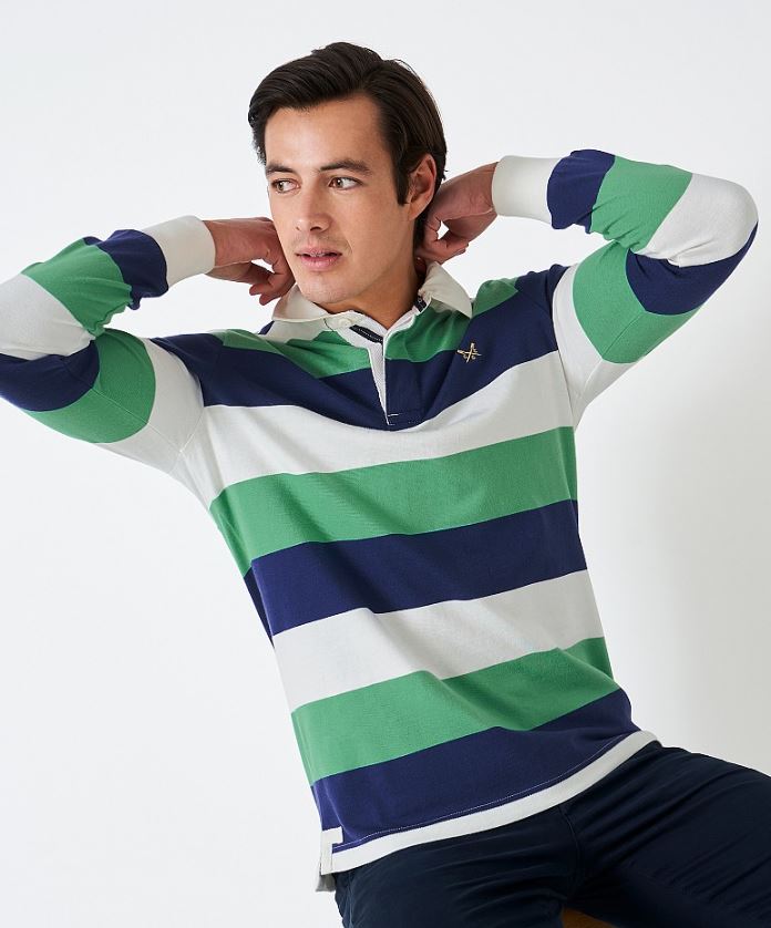 Crew Classic Stripe Rugby Shirt White-Blue-Green 5