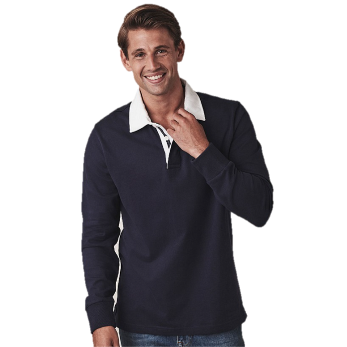 Crew Clothing Long Sleeve Rugby Shirt Dark Navy-White 1