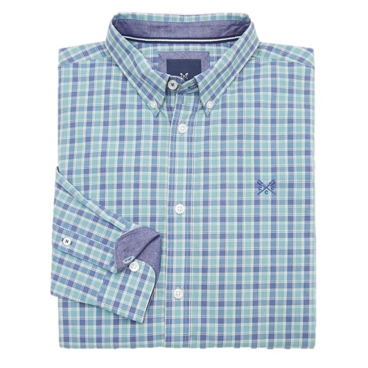 Crew James Washed Poplin Check Shirt Indigo-Sand-Trellis 1