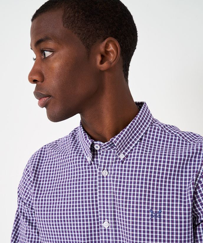 Crew Jasper Washed Poplin Check Shirt White-Navy-Red 2