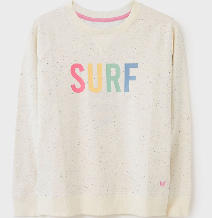 Crew Ladies Graphic Sweatshirt White Surf Print 2