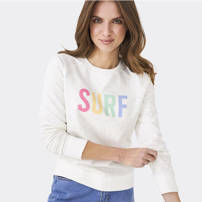 Crew Ladies Graphic Sweatshirt White Surf Print 1