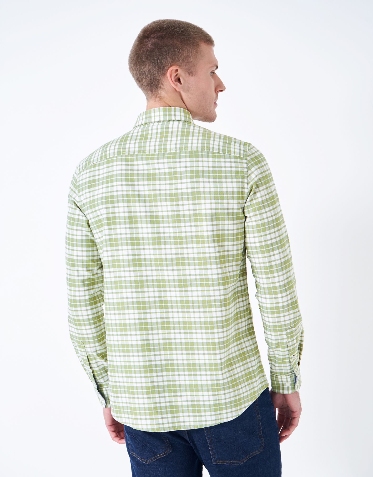 Crew Men's Georgie Oxford Check Shirt Artichoke-White 3