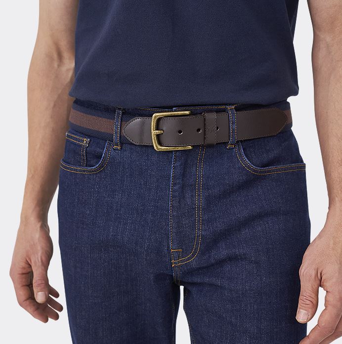 Crew Men's Leather Trim Stretch Belt Navy-Brown