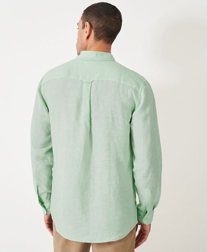 Crew Mens' Long Sleeve Linen Shirt Mist Green 2