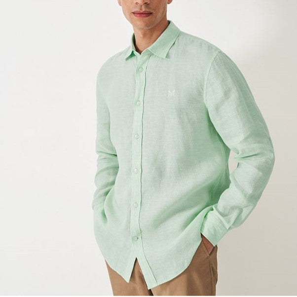 Crew Mens' Long Sleeve Linen Shirt Mist Green 5