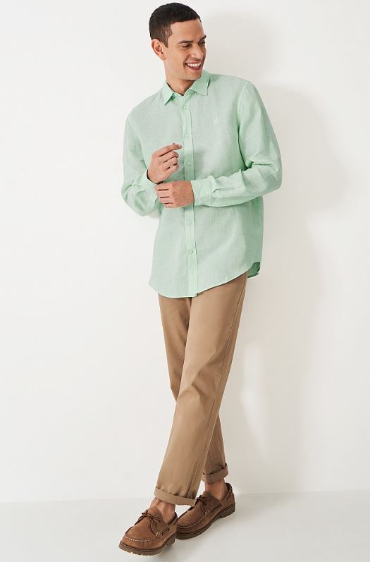 Crew Mens' Long Sleeve Linen Shirt Mist Green 6