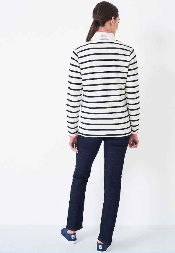 Crew Padstow Pique Ladies Sweatshirt White-Navy Stripe 2