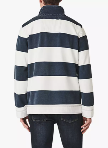 Crew Padstow Pique Wide Stripe Sweatshirt Navy-White 2