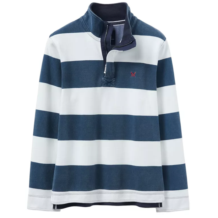Crew Padstow Pique Wide Stripe Sweatshirt Navy-White 1