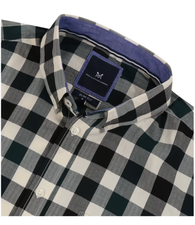 Crew Slim Fit Herringbone Gingham Shirt Green-Antracite 3