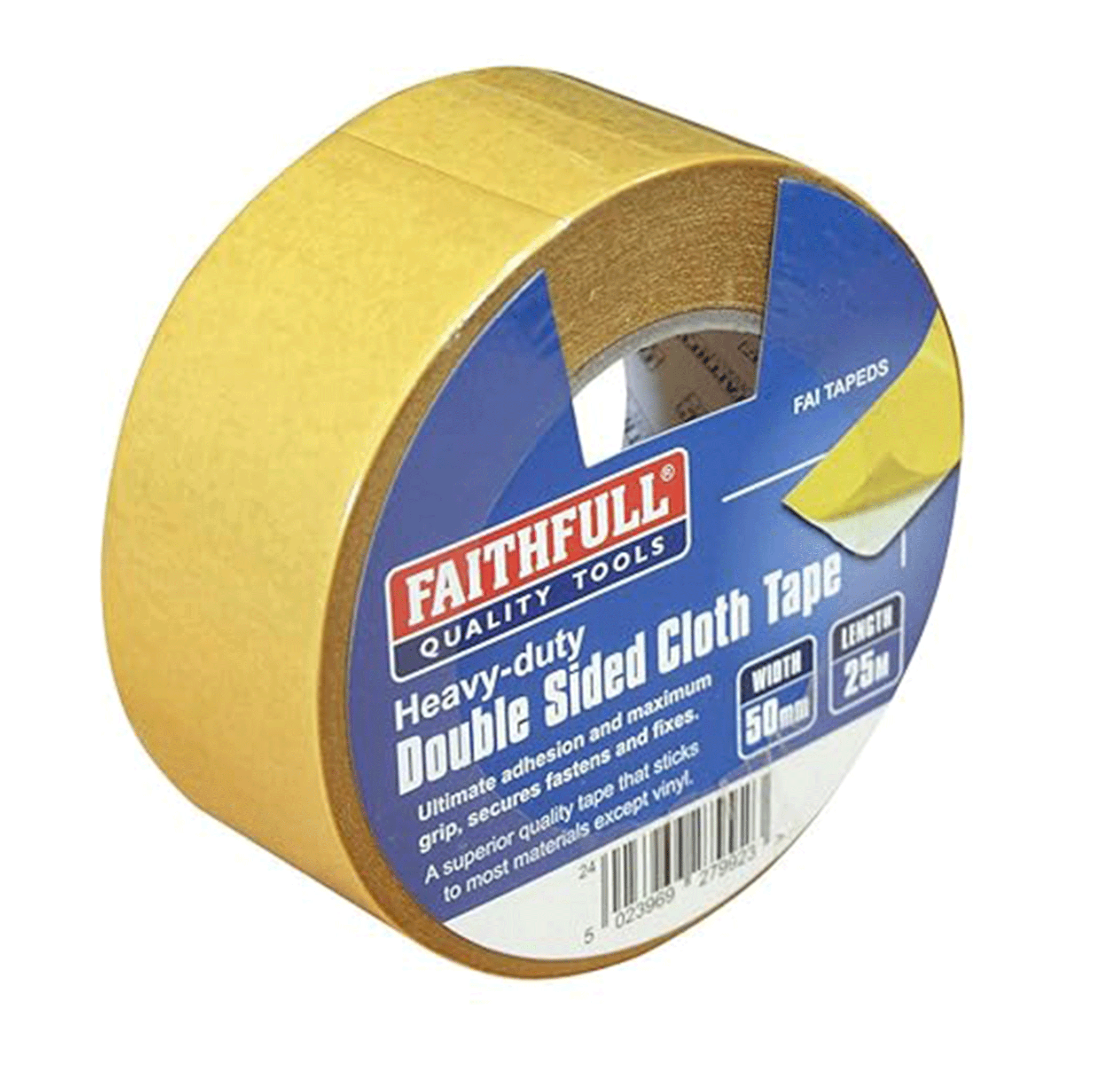 Faithfull Tools Heavy-Duty Double Sided Cloth Tape 50mmx25m