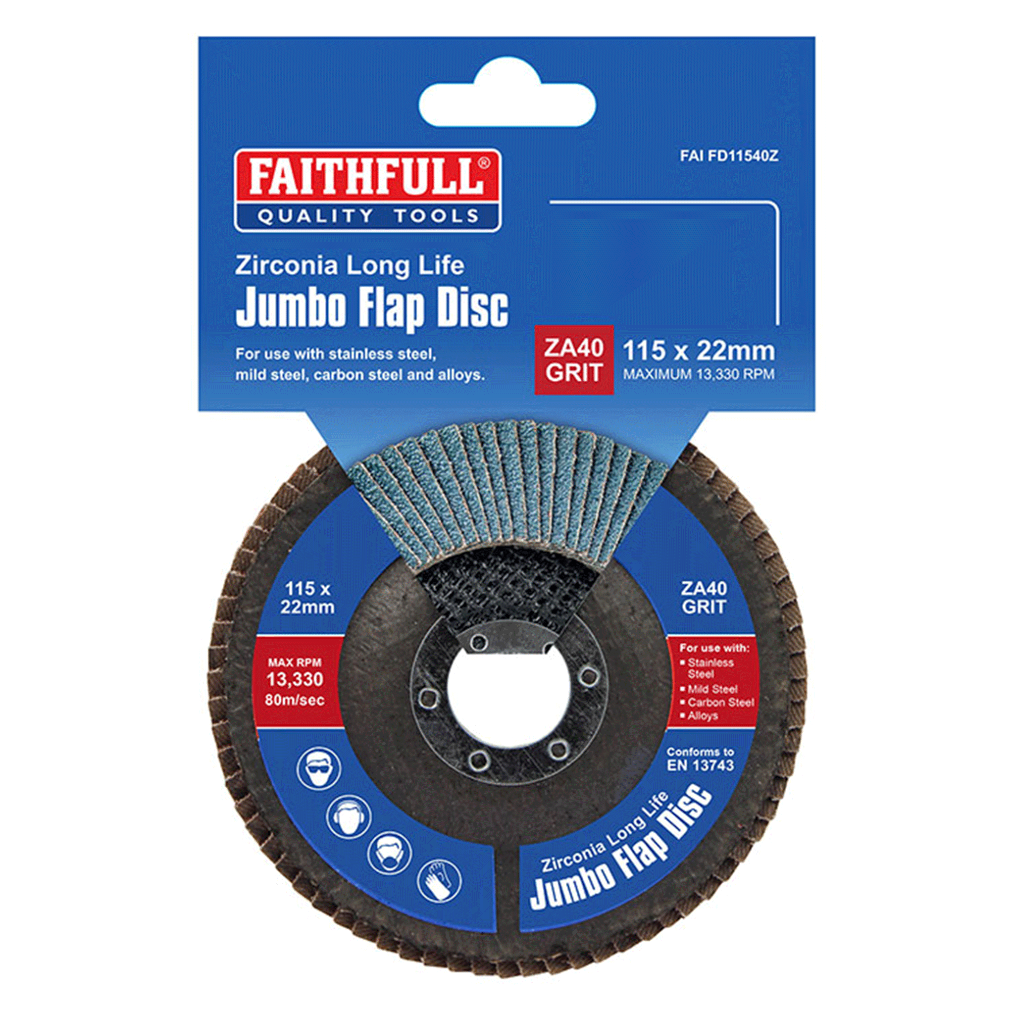 Faithfull Tools Zirconia Abrasive Jumbo Flap Discs 115x22mm