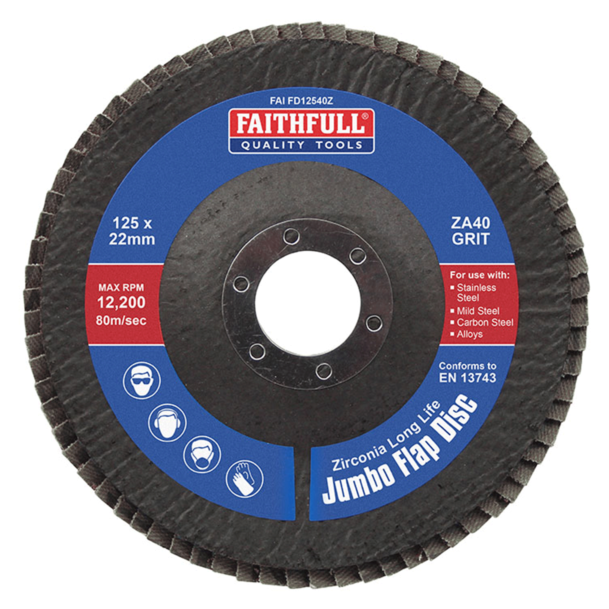 Faithfull Tools Zirconia Abrasive Jumbo Flap Discs 115x22mm