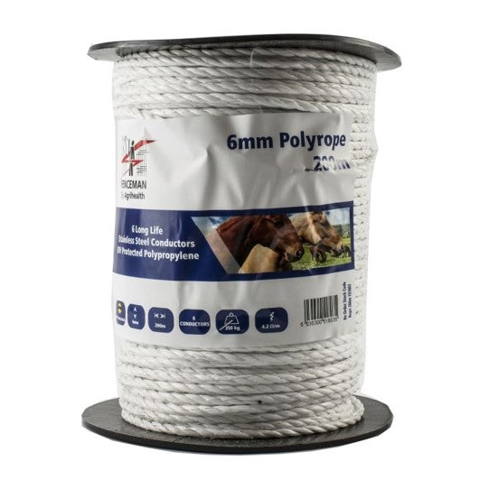 Fenceman 6mm Electric Fencing White Rope Fence 200M