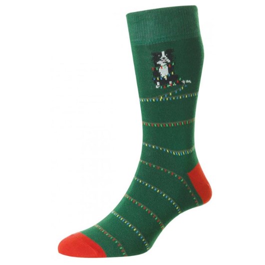 HJ Hall Men's Cotton Rich Fairy Lights Xmas Socks in Green & Royal Blue 1