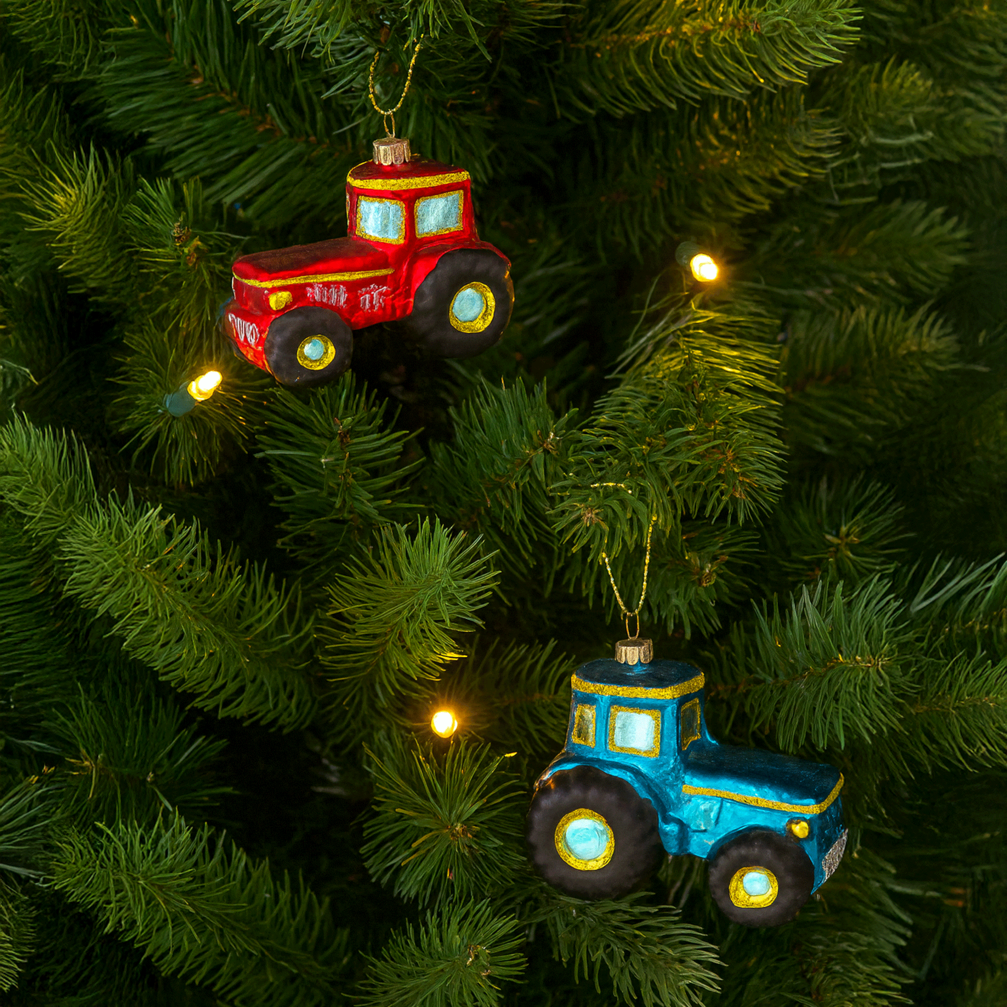 Blue Glass Tractor Christmas Decoration