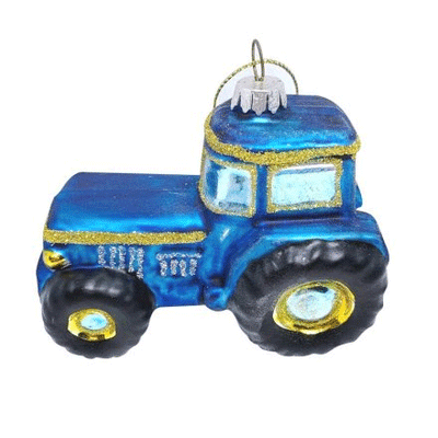 Blue Glass Tractor Christmas Decoration