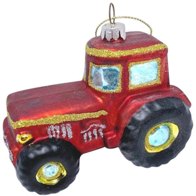 Red Glass Tractor Christmas Decoration