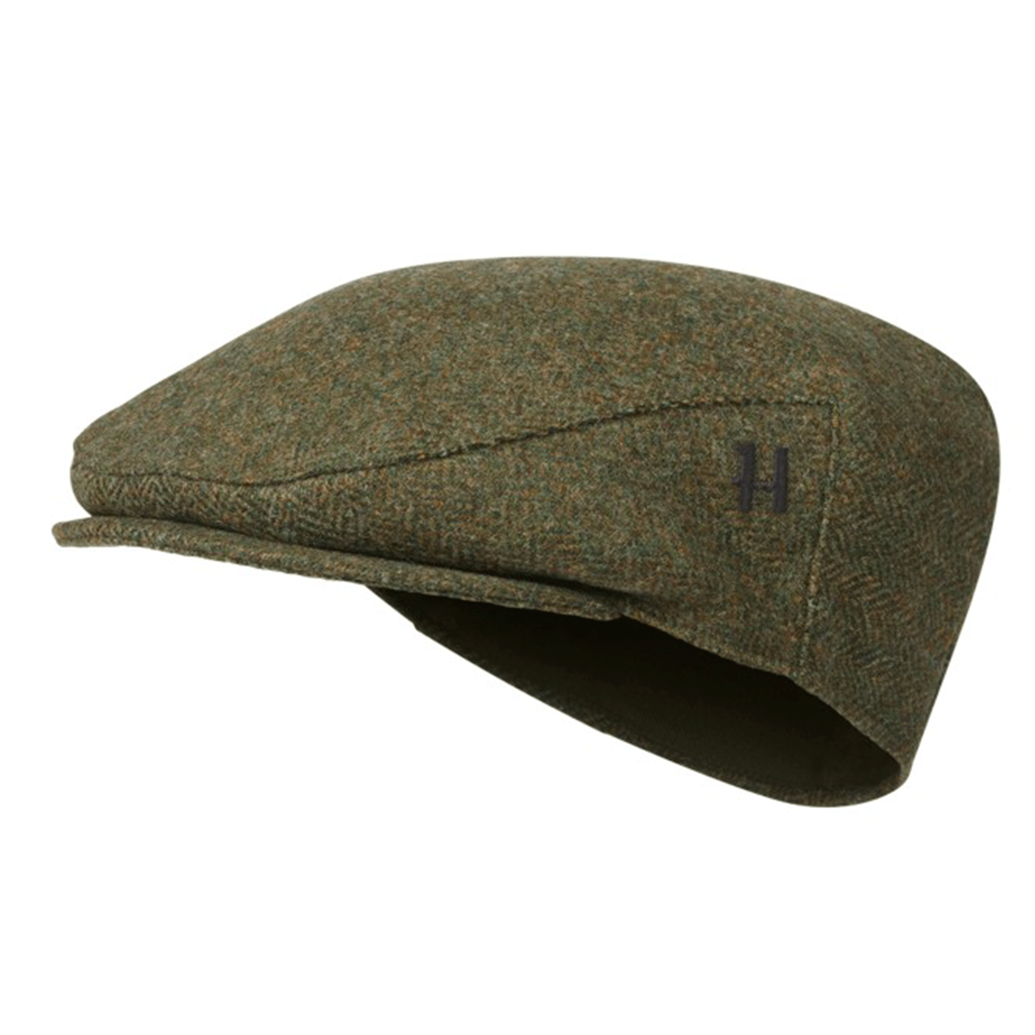 Härkila Kenmore Classic Wool Tweed Flat Cap Forest Green-Herringbone