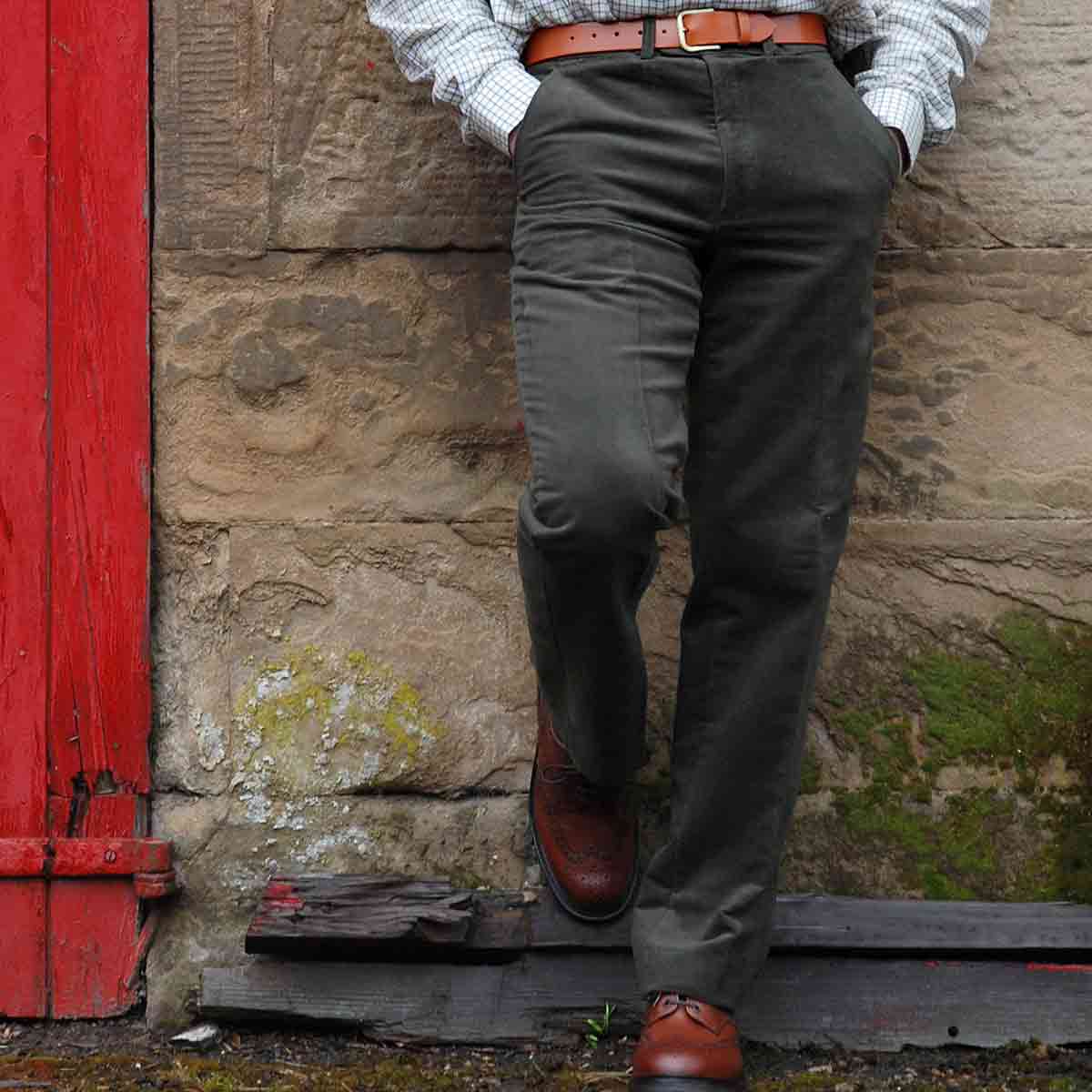 Hoggs of Fife Moleskin Trousers Dark Olive