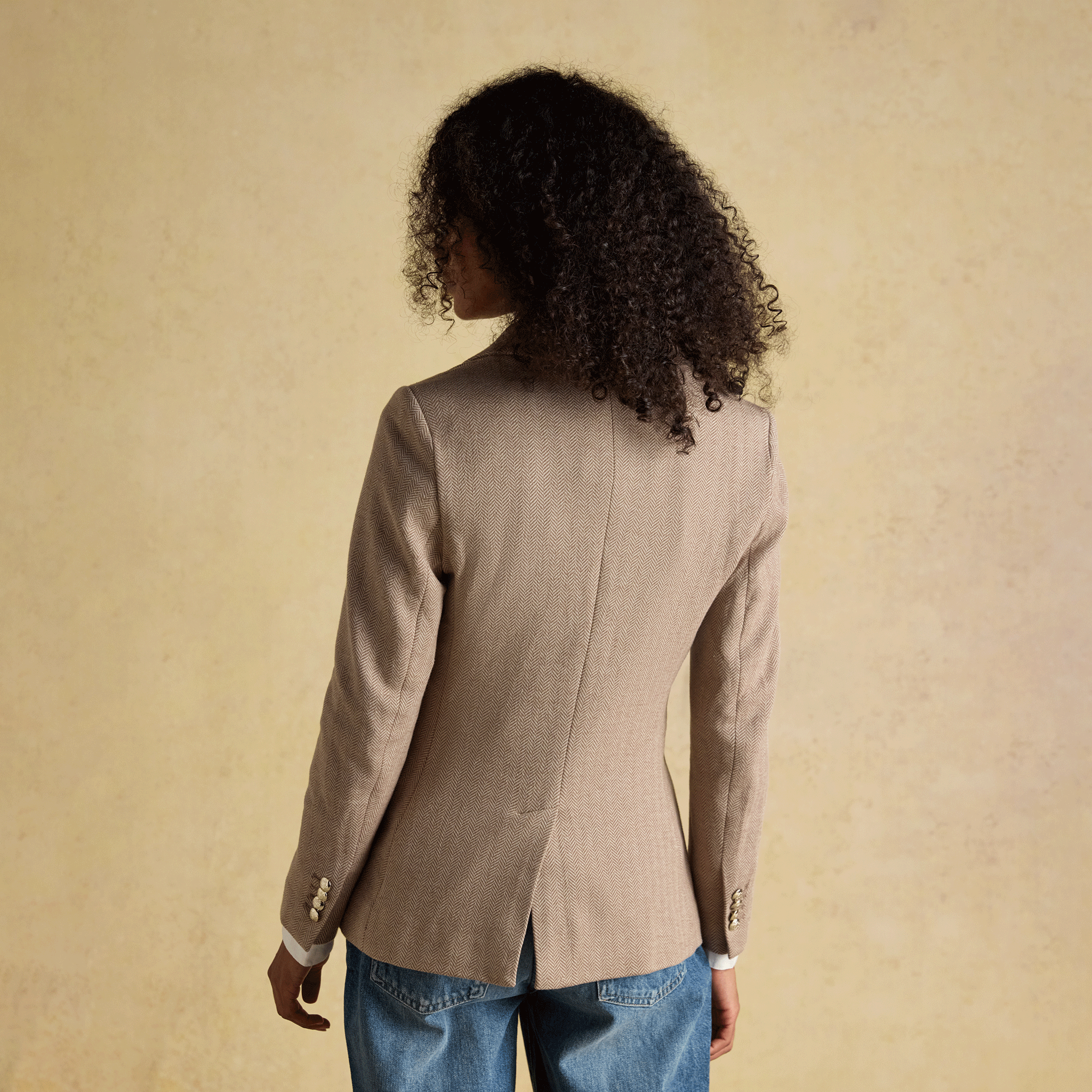 Joules Albury Herringbone Jersey Tweed Blazer Tan Brown