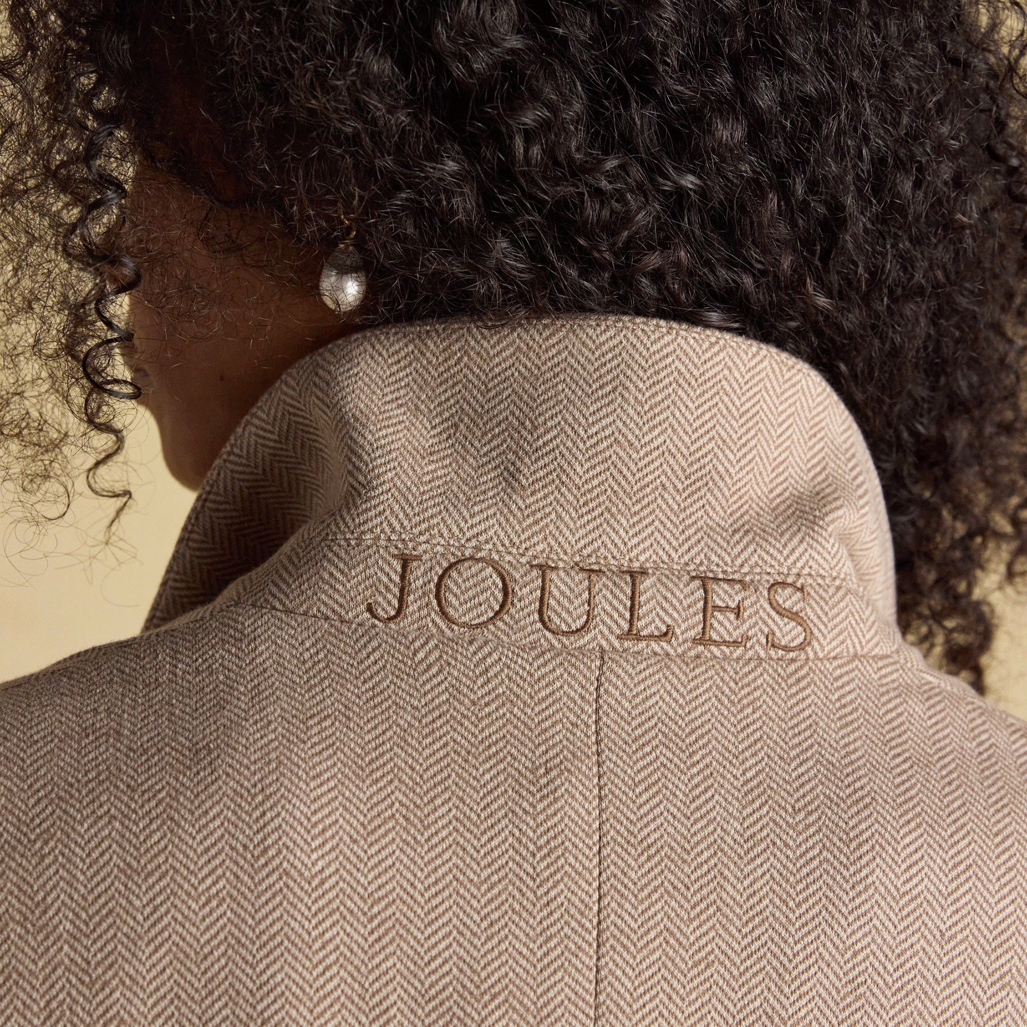 Joules Albury Herringbone Jersey Tweed Blazer Tan Brown