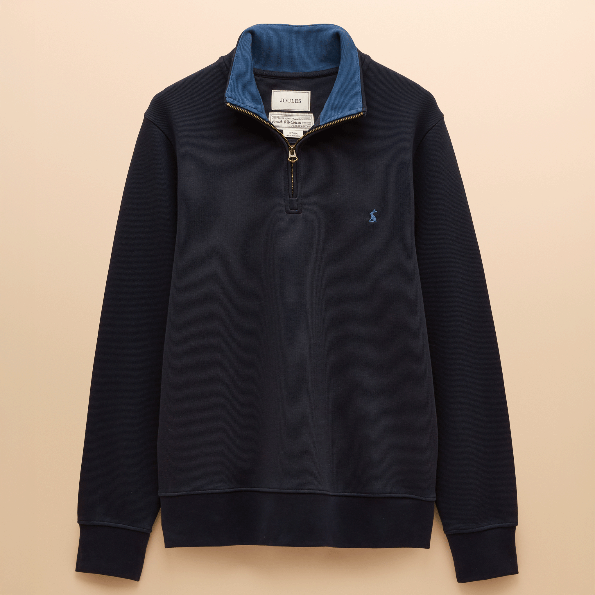 Joules Alistair French Ribbed Knit Quarter Zip Sweatshirt Navy
