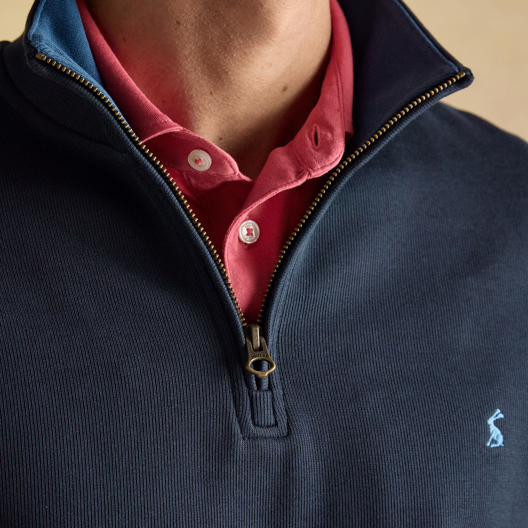 Joules Alistair French Ribbed Knit Quarter Zip Sweatshirt Navy