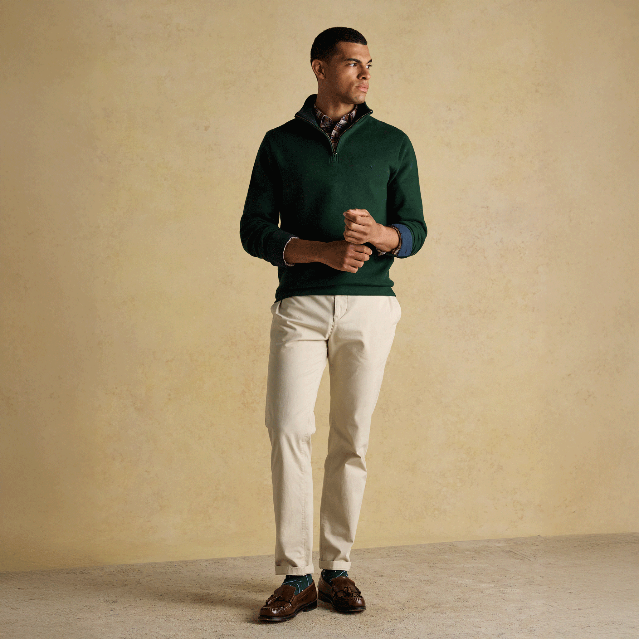 Joules Alistair French Ribbed Knit Quarter Zip Sweatshirt Dark Green