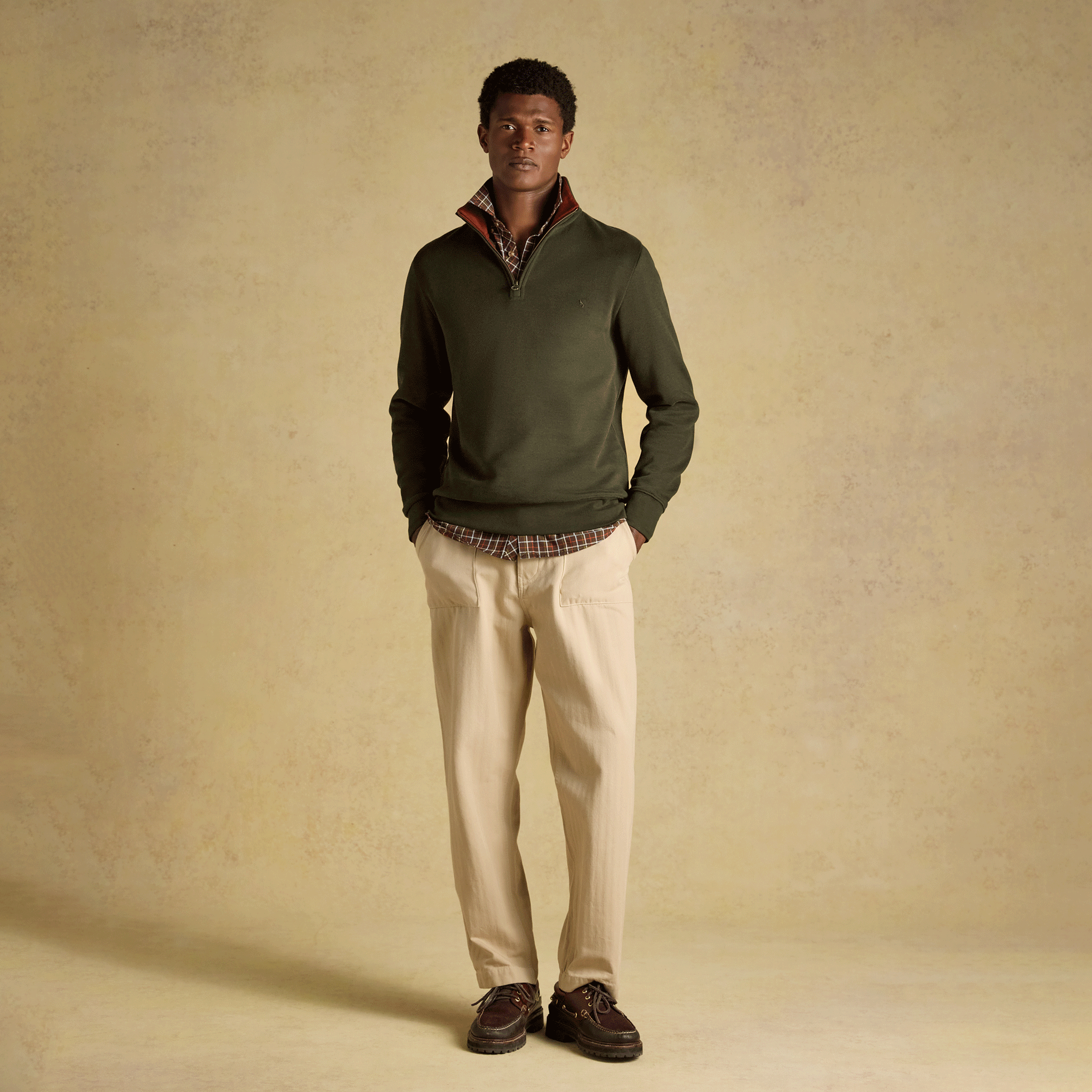 Joules Alistair Men's French Ribbed Quarter Zip Sweatshirt Green