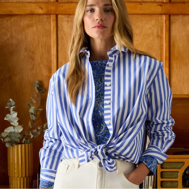 Joules Amilla Blue & White Stripe Longline Relaxed Fit Shirt 1