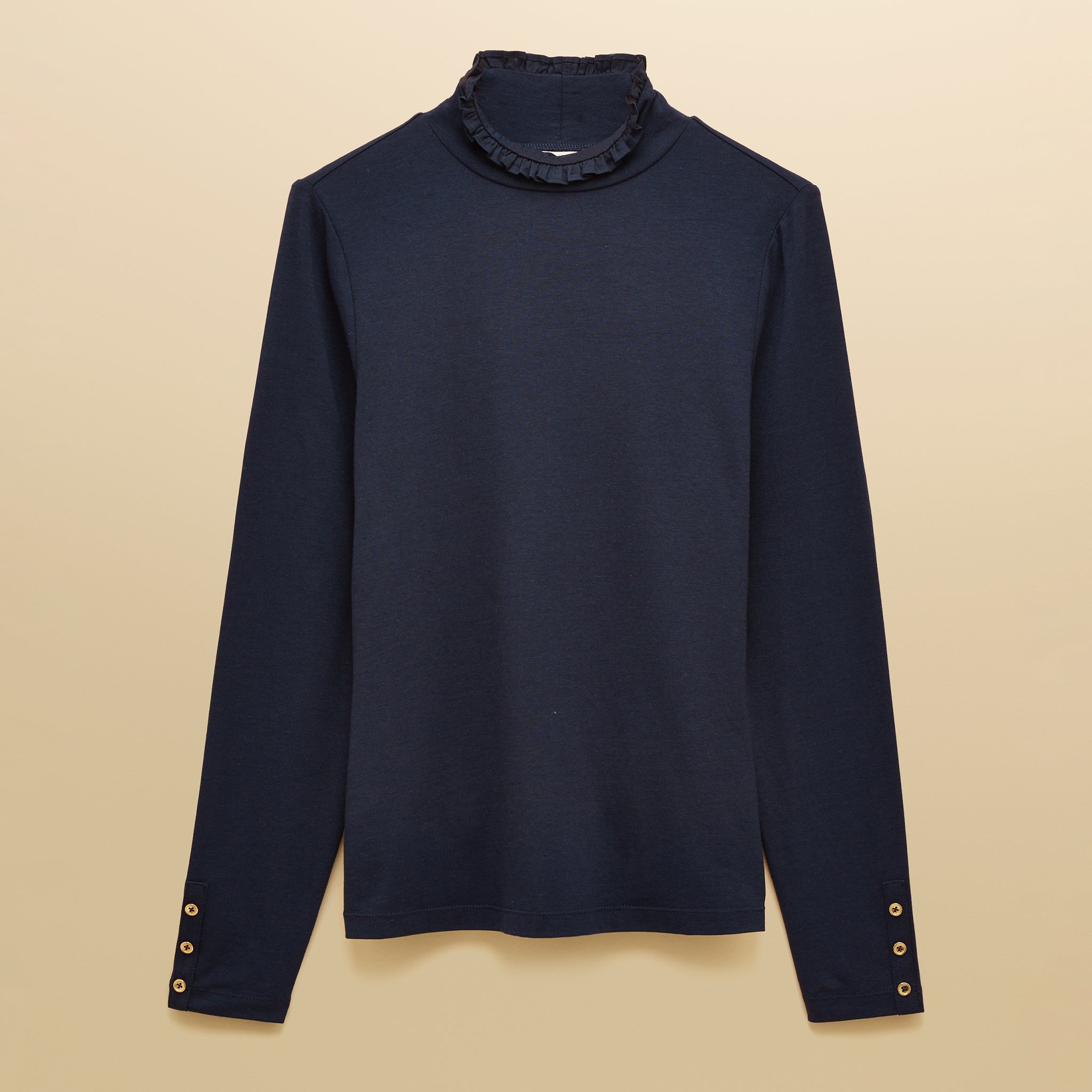Joules Amy Long Sleeve High Frill Neck Jersey Top Navy