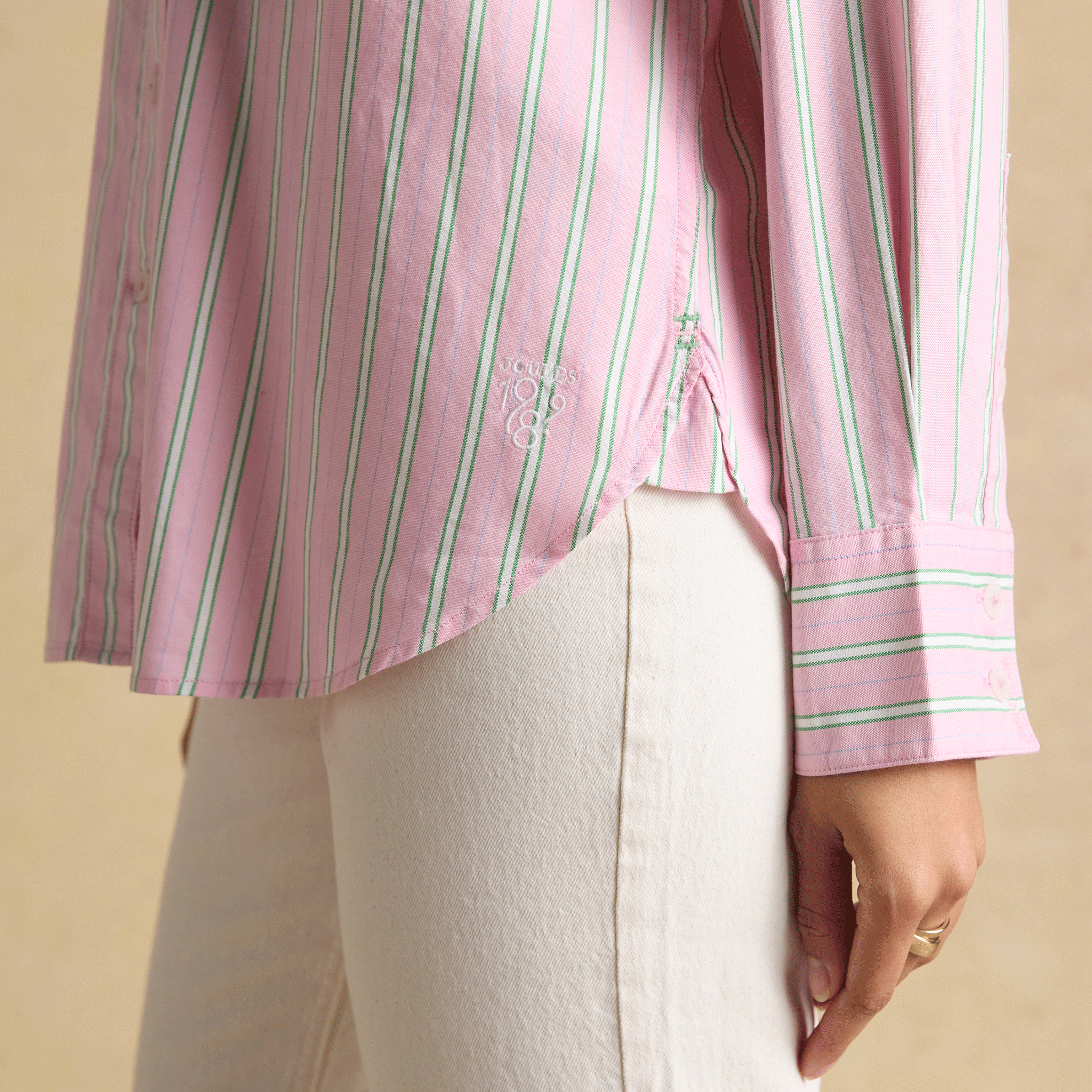 Joules Boyfriend Oxford Shirt in Pink Stripe