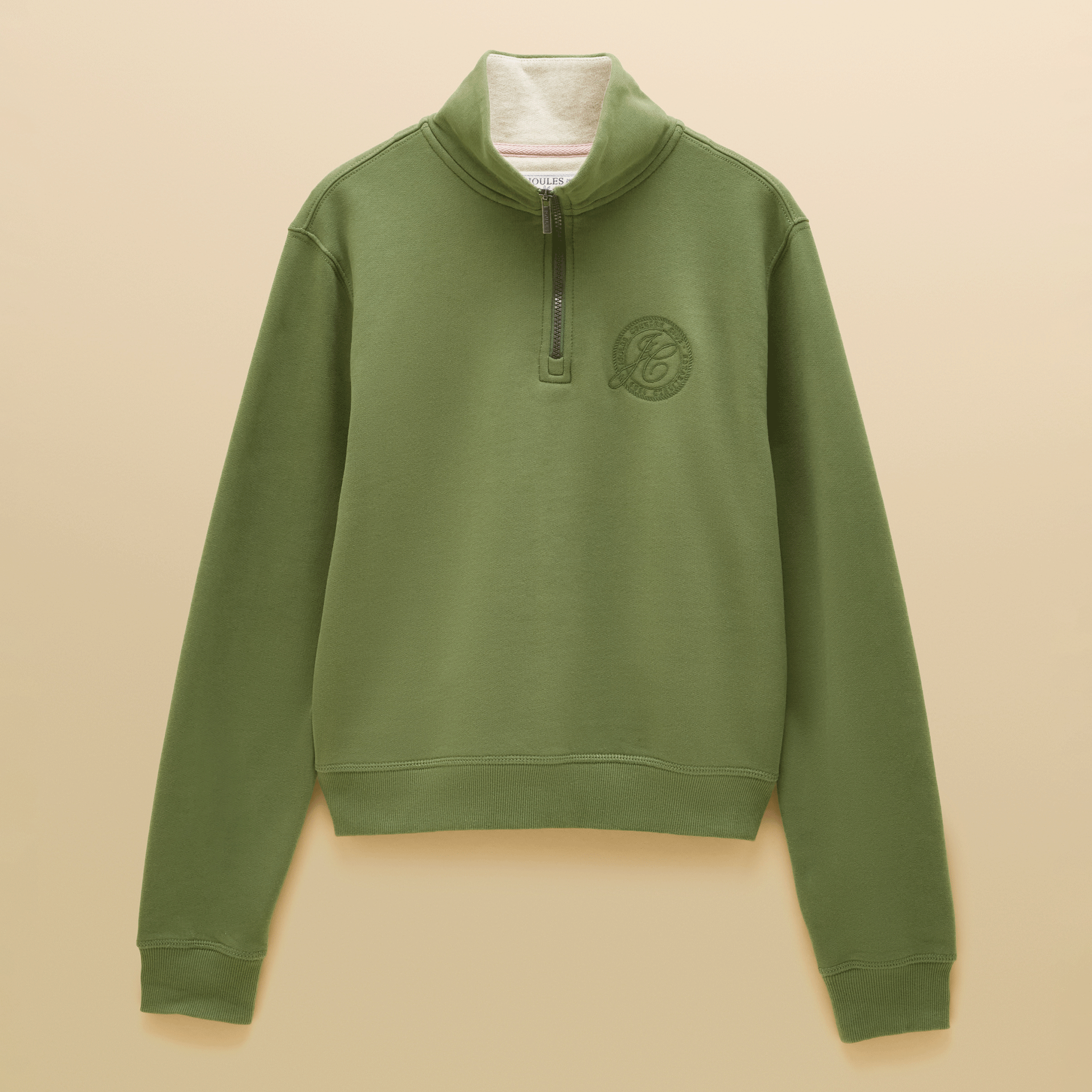 Joules Brushed Back Embroidered Quarter Zip Sweatshirt Olive Green