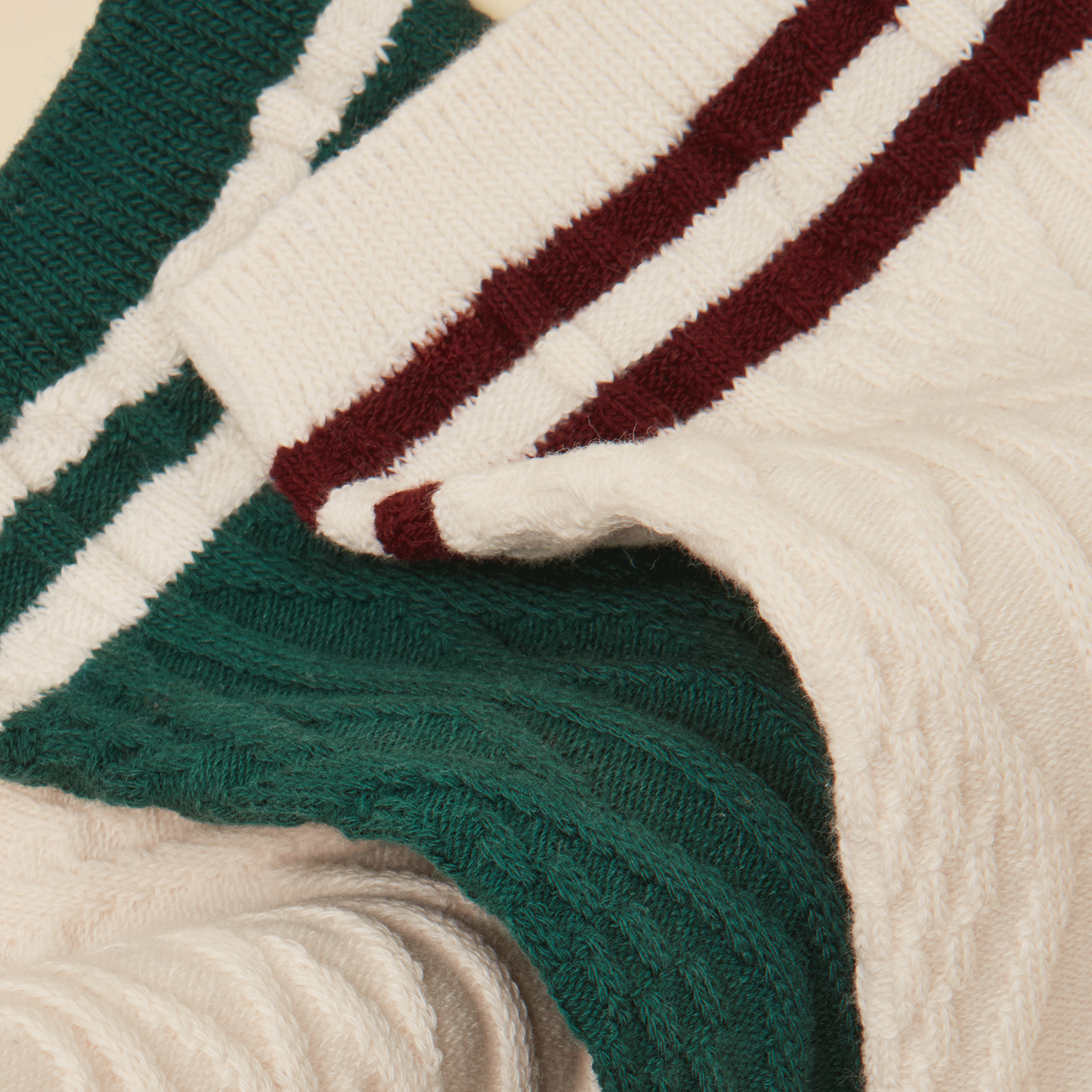 Joules Cable Knit Volley Tennis Socks 2 Pack Cream-Green
