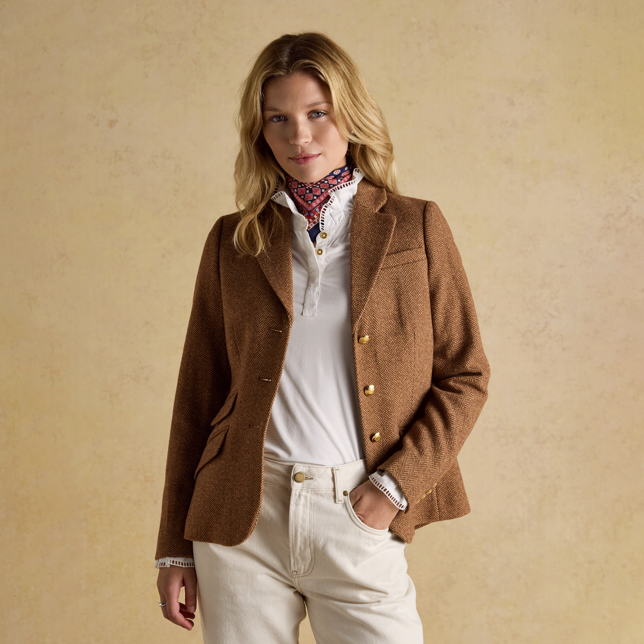 Joules Canterley Herringbone Tweed Blazer Brown
